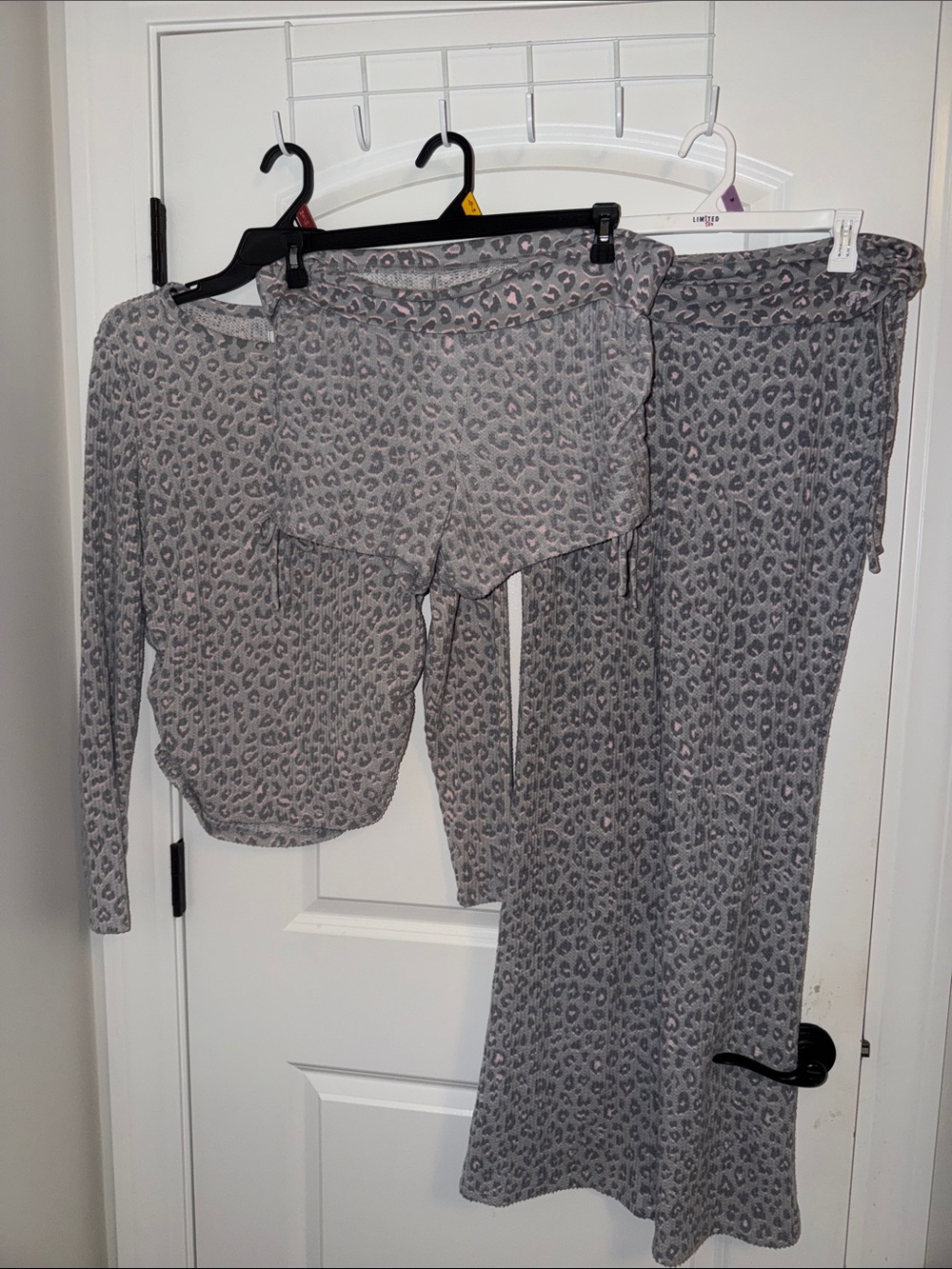 PINK Victoria's Secret Gray Leopard 3 Piece Set - Long sleeve, pants & shorts